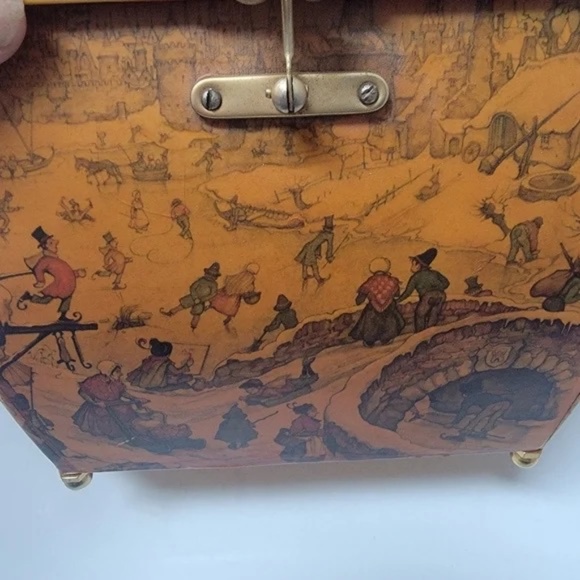 50s/60s Anton Pieck Art Decoupage PURSE or Storage Dickens Christmas Scenes - Picture 6 of 8